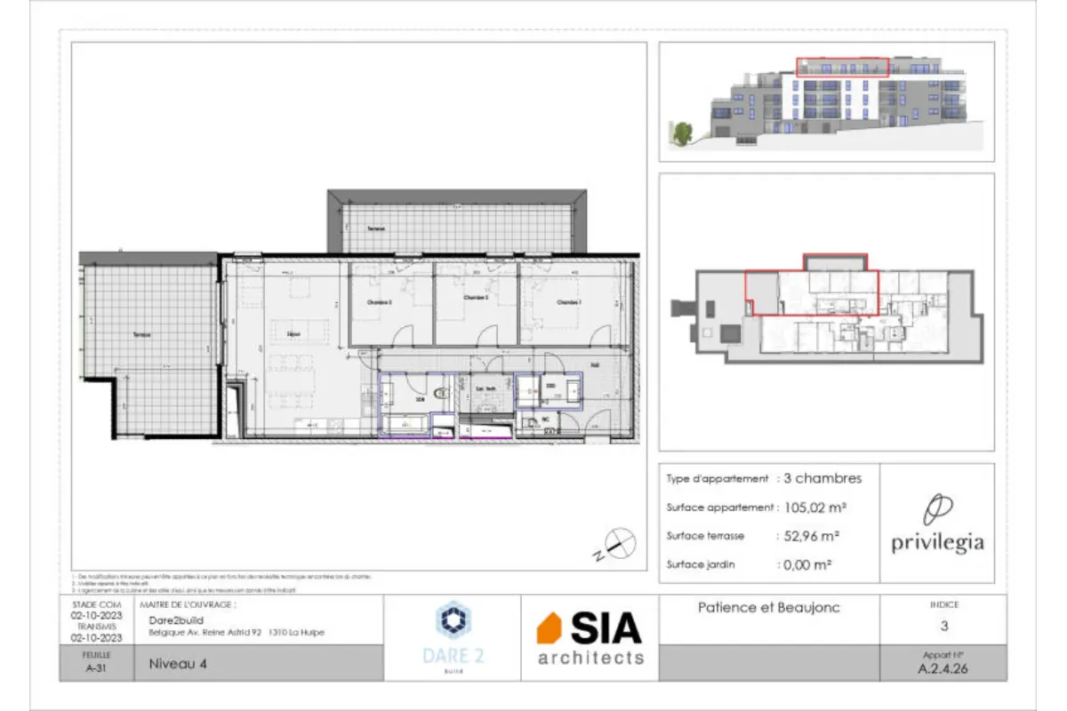 Penthouse à vendre à Liège 4000 353900.00€ 3 chambres 105.00m² - annonce 661303