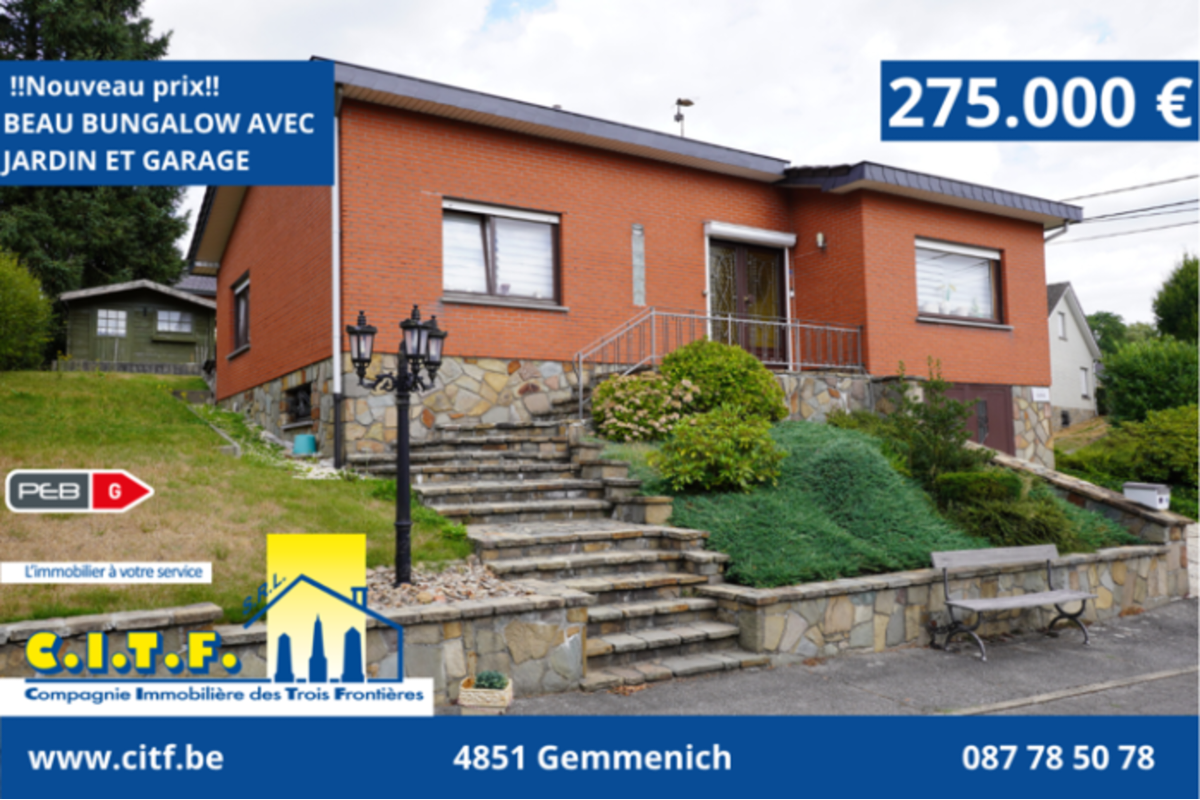 Bungalow à vendre à Gemmenich 4851 275000.00€ 3 chambres 100.00m² - annonce 801904